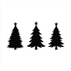 Three silhouette christmas trees with stars festive holiday decoration winter season celebration icon
