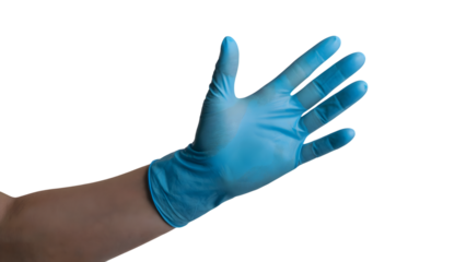hand wearing medical glove open. Isolated on transparent background, png