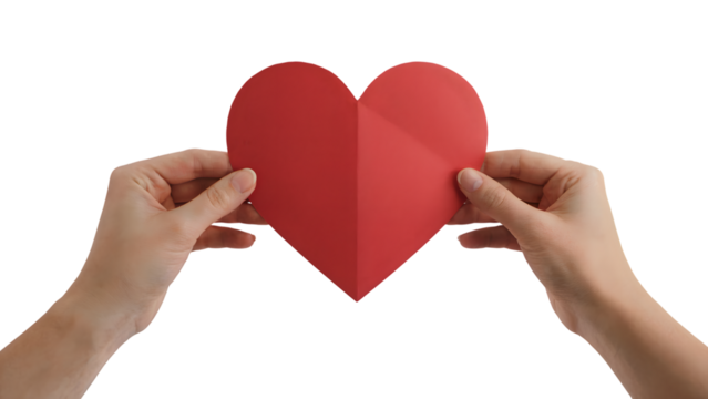 Hands carefully holding  red heart shape . Isolated on transparent background, png - Powered by Adobe