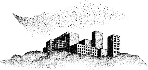 Obraz premium Abstract geometric concrete building with halftone effect for architecture design