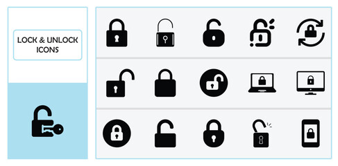 Closed padlock (locked) and open padlock (unlocked), for security states.