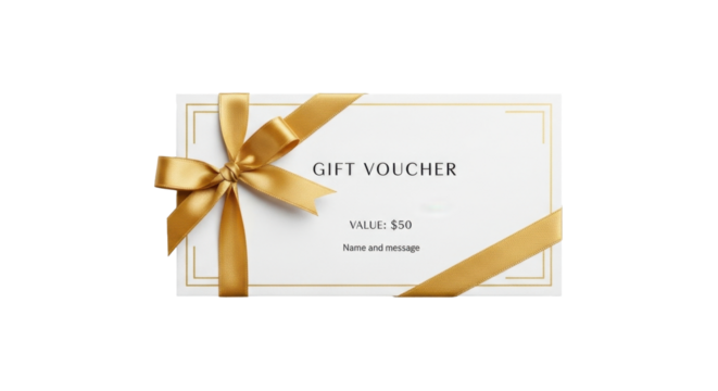 Elegant Gift Voucher with Golden Ribbon for Special Occasions.