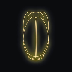 Golden neon light is representing canopic jar with handles and rounded base on black background