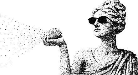 Fototapeta premium Trendy greek goddess statue wearing sunglasses holding shell - vintage black and white art