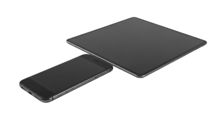 Black Smartphone and Tablet Isolated on White Background.