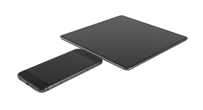 Black Smartphone and Tablet Isolated on White Background.