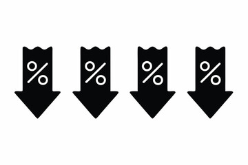 set of Price drop arrow discount icon silhouette vector illustration
