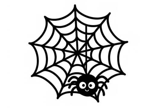 Cute cartoon spider hanging on web, spooky halloween decoration element, transparent background