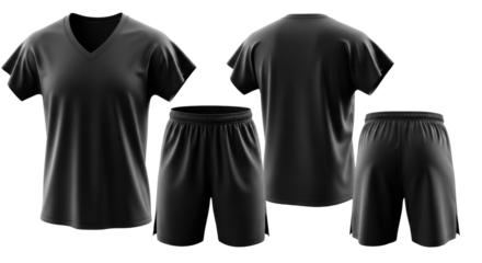 Black athletic sportswear set for sports and training activities.