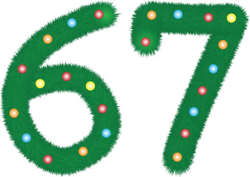 Hairy Green Number 67 with Colorful Lights