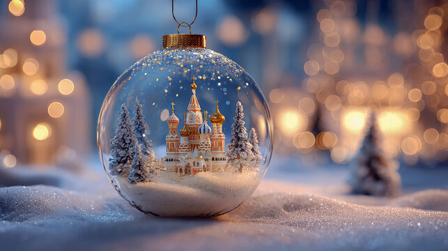 Miniature saint basil cathedral inside christmas ornament