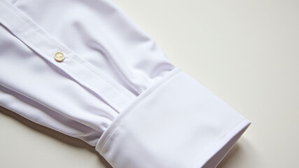 White shirt folded with visible cuffs and buttons on plain background for sewing prep