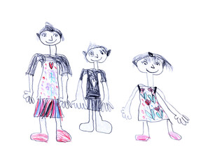 Children's drawing. Mom and kids