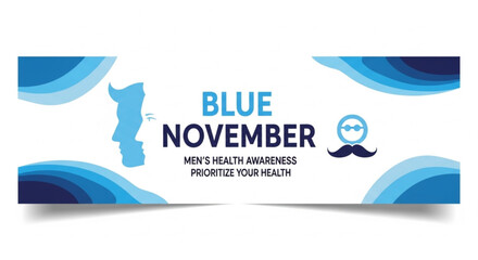 Blue november banner isolated on white background for mens health awareness
