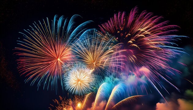 colorful smoke lights up the night sky with fireworks