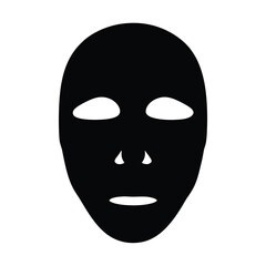 Sleek minimalist black mask silhouette on white background, abstract facial representation