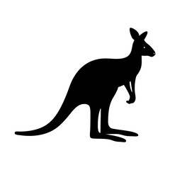 Black silhouette of a kangaroo standing on a white isolated background