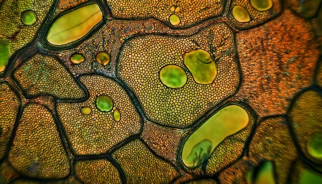 plant tissue under microscope highlighting different cell types