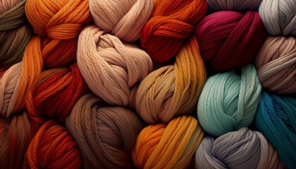 detailed view of knitted yarn in fall shades cozy blanket scarf 3d wallpaper render with various yarn colors