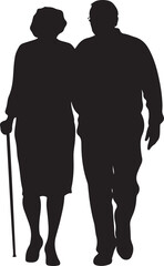 Old Man and Woman Walking on Transparent Background