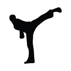 Silhouette of a Martial Artist Performing a High Kick in Black Color