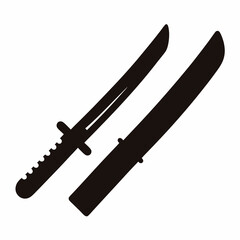 Black silhouette of a Japanese tanto knife with its sheath or scabbard