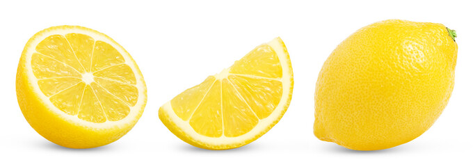Obraz premium Lemon fruit and slice and half isolated on a white background, Fresh and Juicy lemons, clipping path