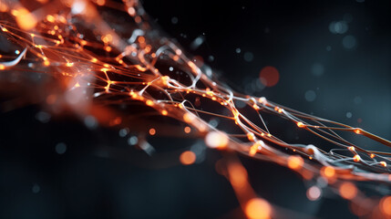 Glowing filaments form an intricate neural network in a dark setting with a mesmerizing display of light and motion