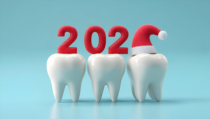 Fun Christmas design with teeth, red numbers 2022, and a Santa hat for a festive holiday theme.
