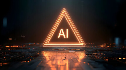 Futuristic AI symbol glowing in a dark environment, representing advanced technology and innovation.
