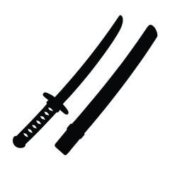Silhouette of a classic katana sword and sheath representing Japanese culture