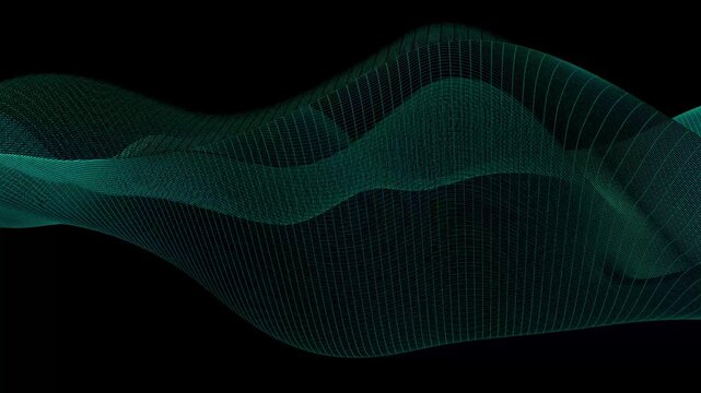 Abstract turquoise wave pattern. Mesh surface. Seamless loop. Cyber digital landscape. 3D animation. 4K. For use as a background for titles, videos, animations, presentations