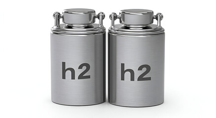 Two metallic hydrogen canisters labeled 'h2', symbolizing advancements in hydrogen technology.