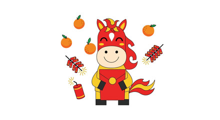 Cartoon Graphic Horse Celebrating Chinese Lunar New Year Illustration Design