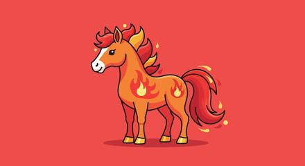Cartoon Flat Fire Horse Character Creature Stallion Stallion Equestrian Mascot Icon
