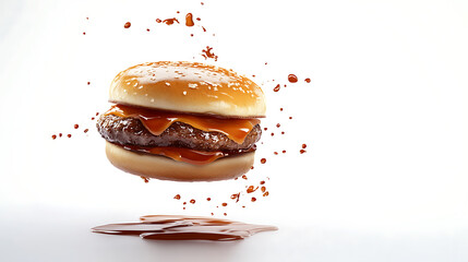  a cheeseburger against a white background. 