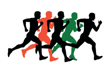 Obraz premium Silhouettes of runners in a dynamic race, showcasing motion and competition.