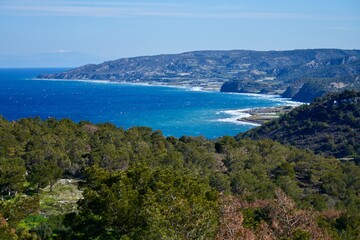 Fototapeta premium The Beautiful Coast of Rhodes close to Kritinia Castle with The Blue Aegean Sea. 