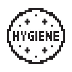 Pixel art circle with the word hygiene and plus symbols