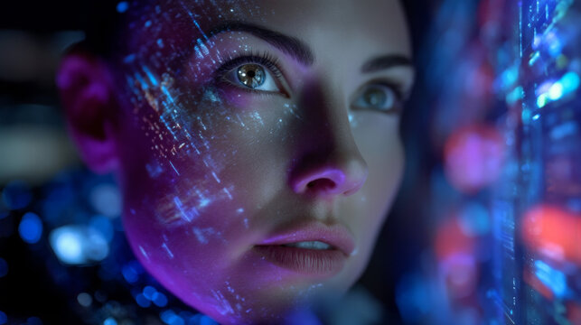 Programmer immersed in holographic code project while exploring innovative technology in a futuristic workspace