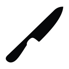 Chef Knife Silhouette Icon for Kitchen Design- Clean black silhouette of a chef’s knife, perfect for illustrating cooking tools, food preparation, and culinary concepts in modern design