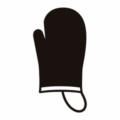 Oven Mitt Silhouette Icon for Kitchen Use- Simple black oven mitt silhouette ideal for illustrating kitchen safety, cooking tools, and heat protection in food-related designs