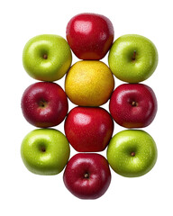 apple and pear fruit isolated, colorful apple pear arrangement on transparent background for healthy diet, wellness ad, and packaging design