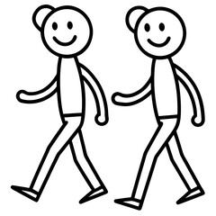 Walking Together stick figure line art vector illustrations 