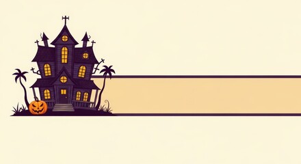 Obraz premium A spooky haunted house illustration with a pumpkin perfect for Halloween designs