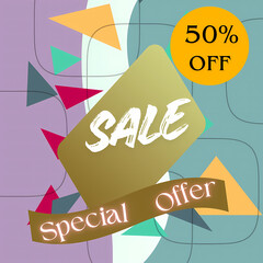 Colorful Sale Banner With 50% Off Text Modern Promotional Design For Marketing.