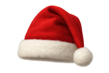 Santa hat featuring classic red and white colors, soft fur trim, and a fluffy pompom, representing festive holiday spirit