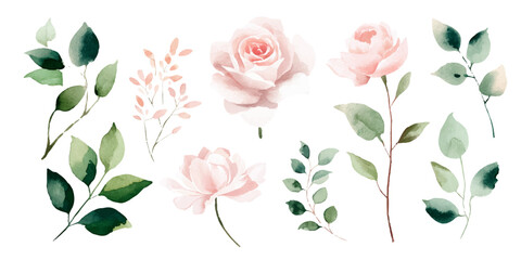  watercolor botanical elements featuring leaves and subtle floral accents for elegant design projects