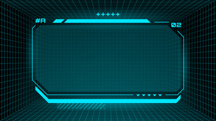 Obraz premium Hud vector graphic display element on grid background. Futuristic user interface frame for data presentation. Digital technology design.