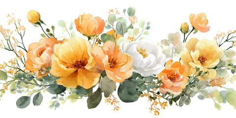 orange roses and greenery floral arrangement soft pastel watercolor style for elegant designs